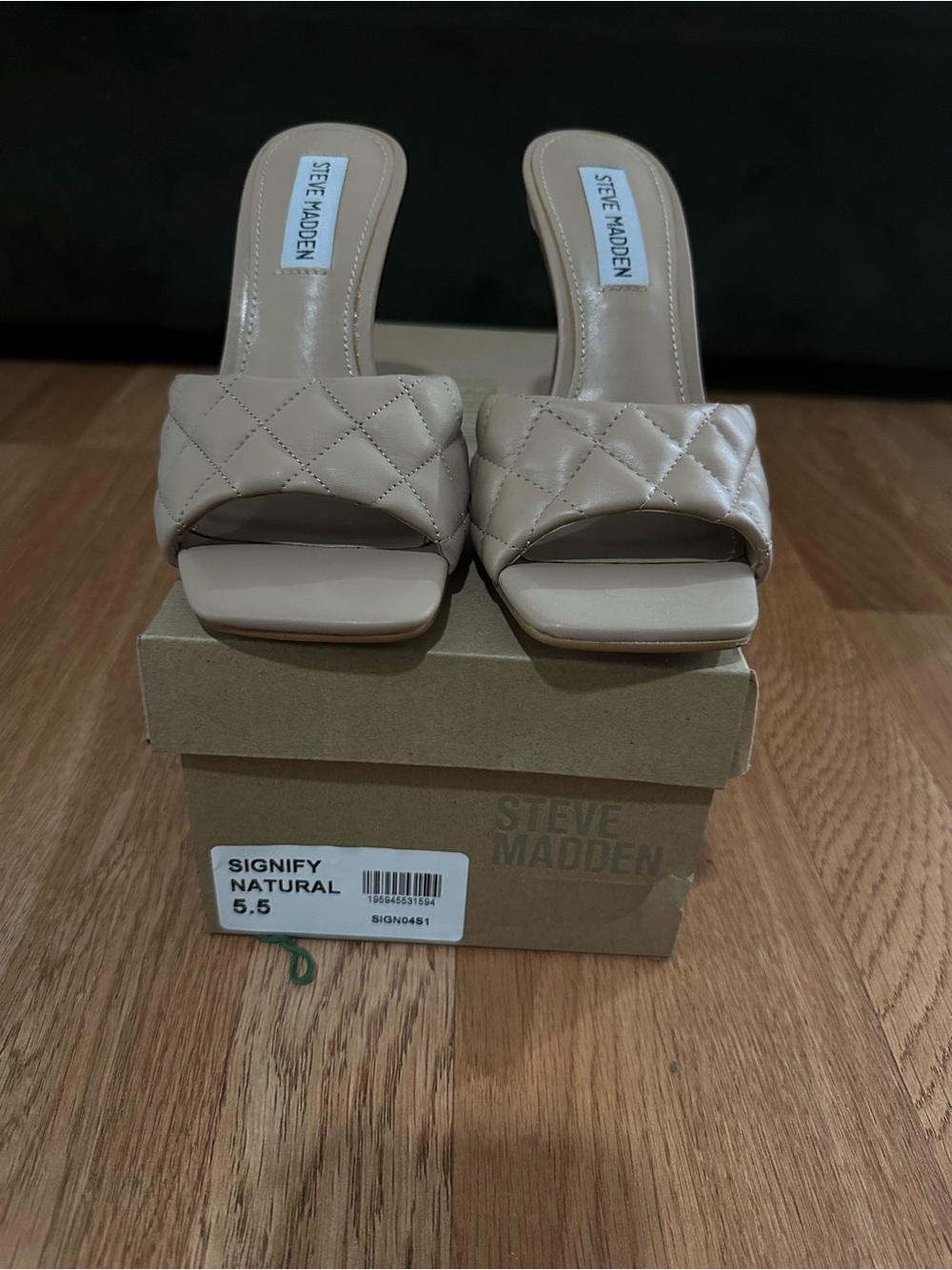 Steve Madden Quilted Slide Heels in Natural Beige - Picture 3 of 8